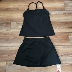 Lands' End Tankini Swimsuit Women's S 6 Black Skirt NEW